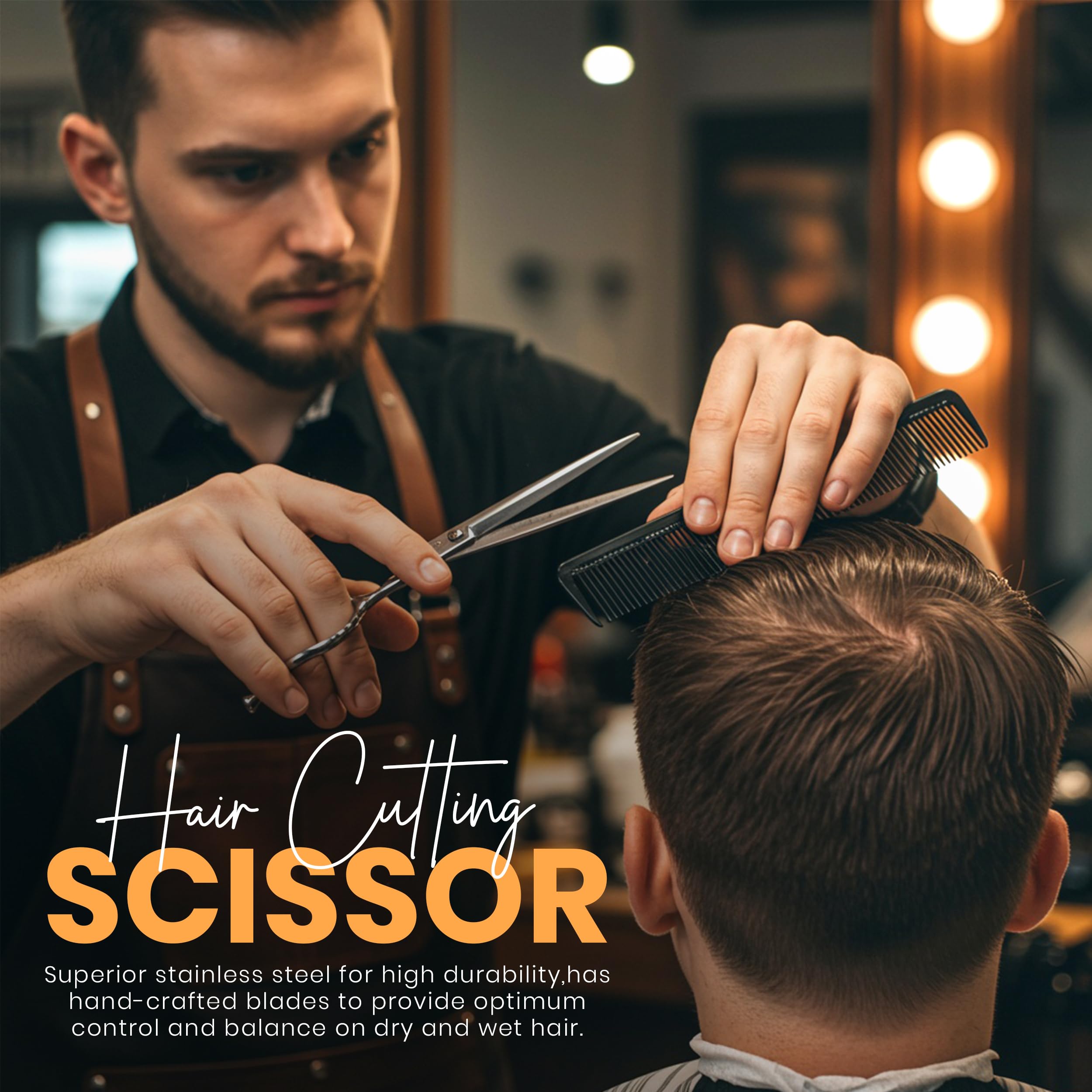 Close up of the hand sharpened cutting edge on Utopia Care barber scissors