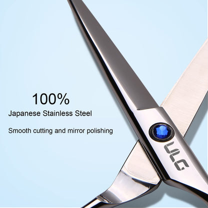 ULG Japanese stainless steel hair scissors detailing the adjustable tension screw.