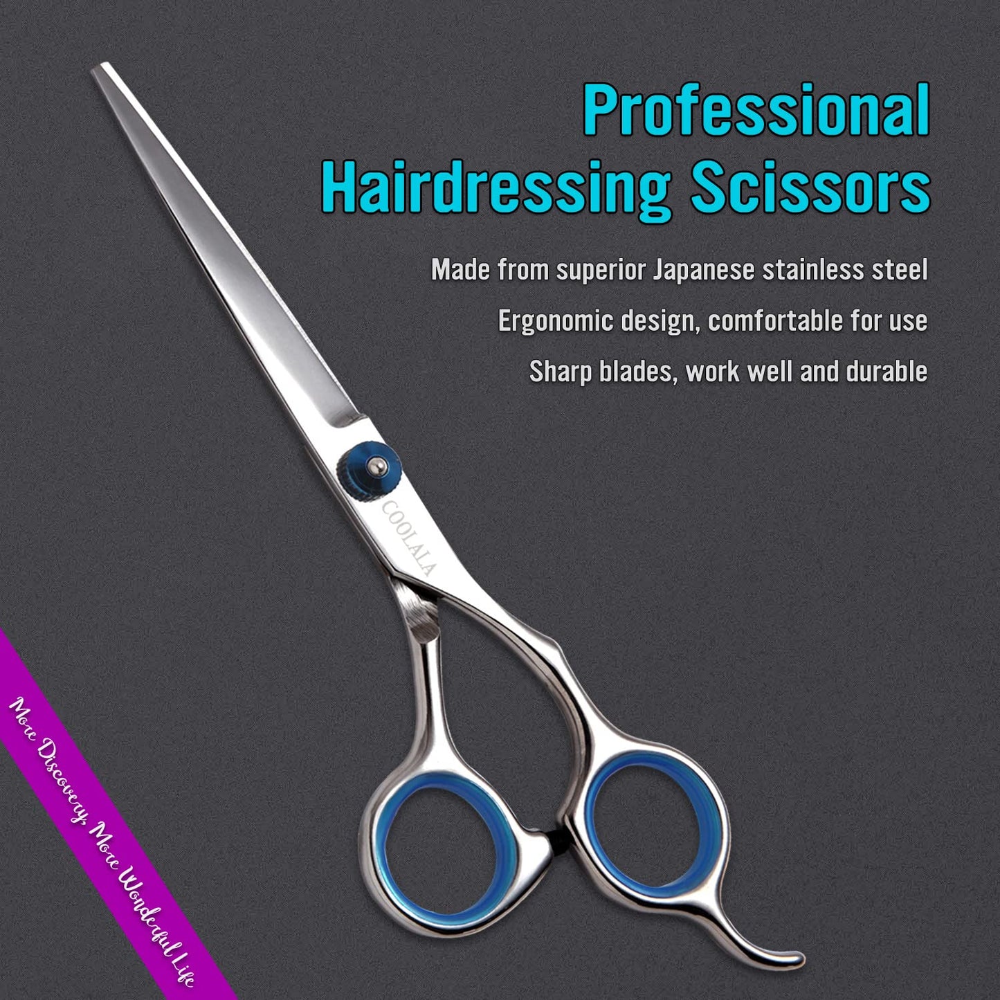 Coolala professional salon hairdressing shears showing the sharp Japanese stainless steel razor edge blade.