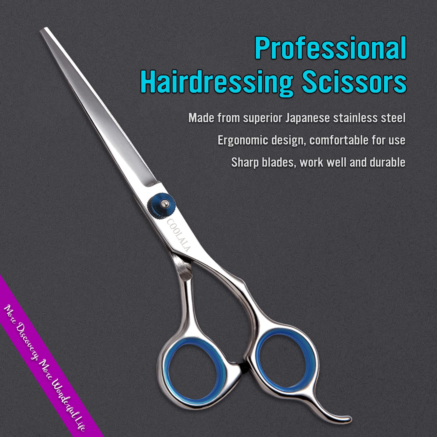 Coolala professional salon hairdressing shears showing the sharp Japanese stainless steel razor edge blade.