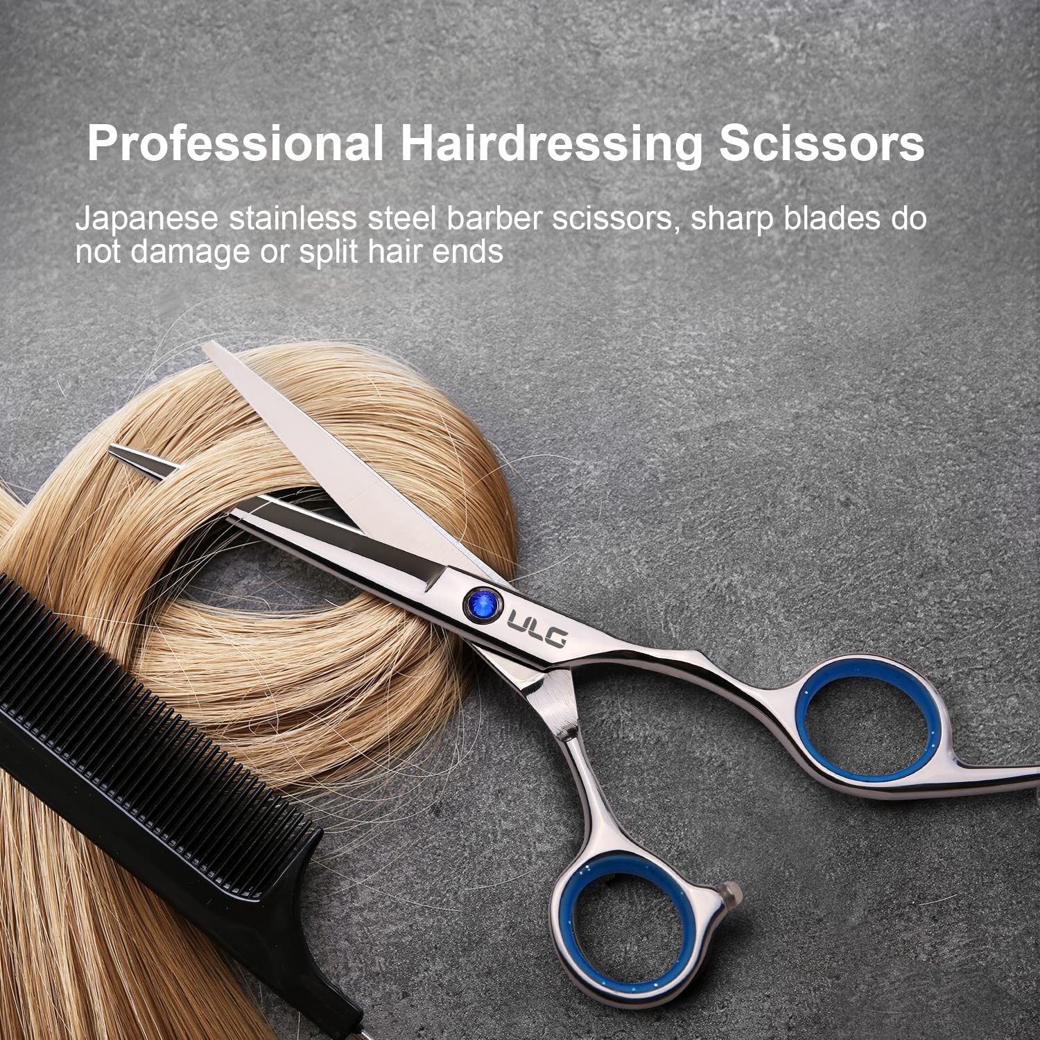 ULG hair cutting shears displayed open to show the mirror polished finish.