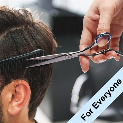 ULG professional hairdressing scissors held in hand demonstrating perfect ergonomic grip.