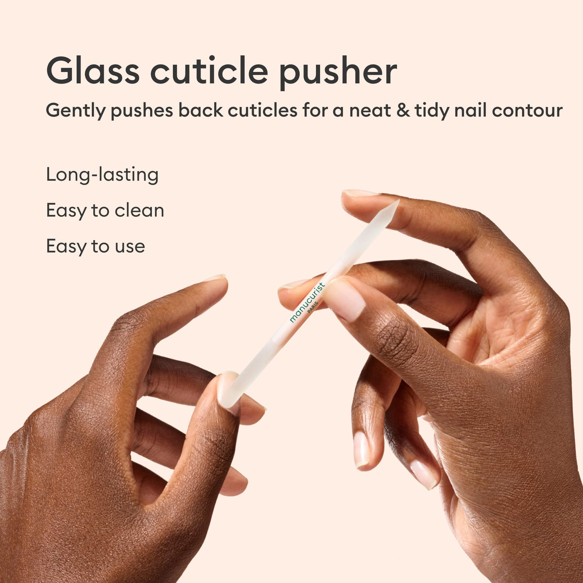 Close up of Manucurist professional glass manicure tools on display
