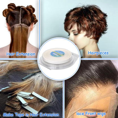 Close up of zero point eight centimeter wide double sided hair extension tape