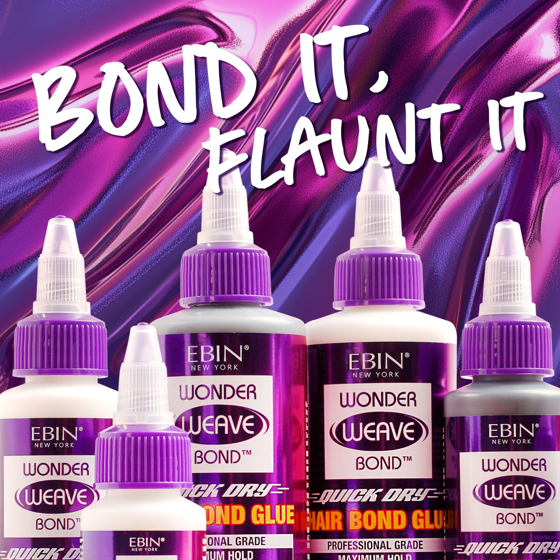 Two fluid ounce bottle of EBIN NEW YORK quick dry weave glue displayed against a clean background.