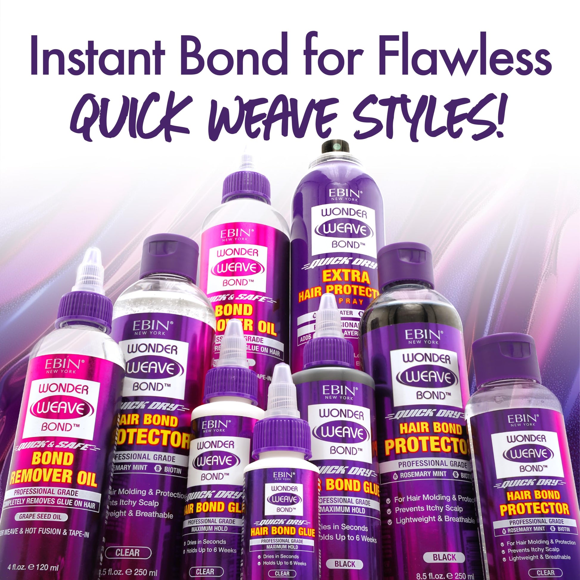 EBIN NEW YORK Wonder Weave Bond Clear packaging highlighting the strong hold extension benefit.