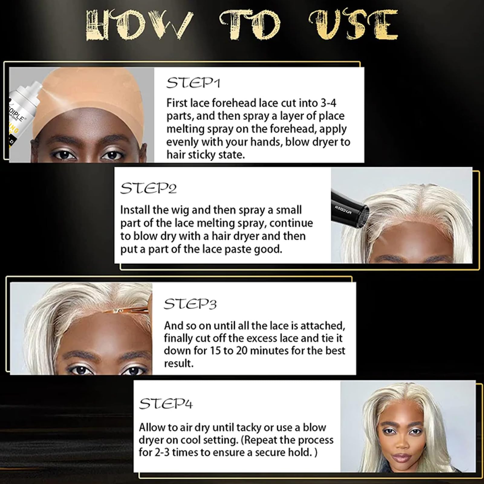 Sweat resistant wig finishing hold spray demonstrating strong edge protection benefits