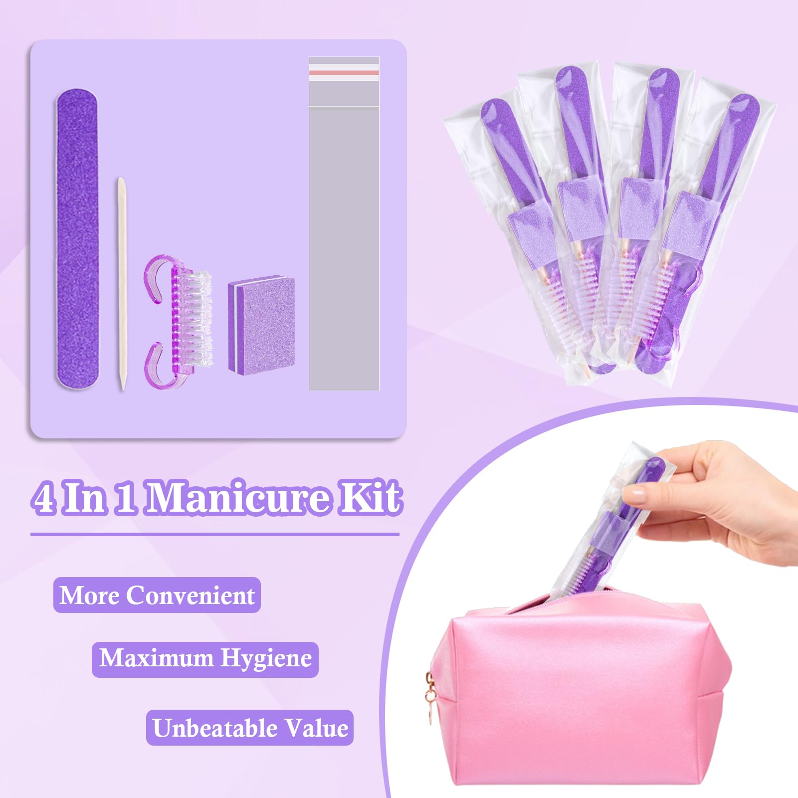 Individual 4-piece disposable nail care set components
