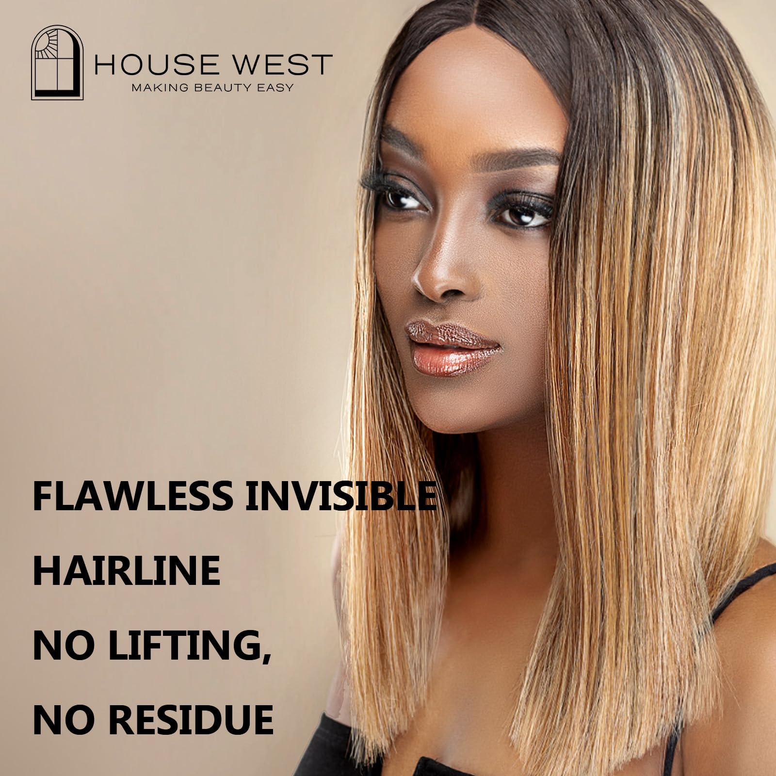 Goiple black hair glue for quick weave application on wig tracks.