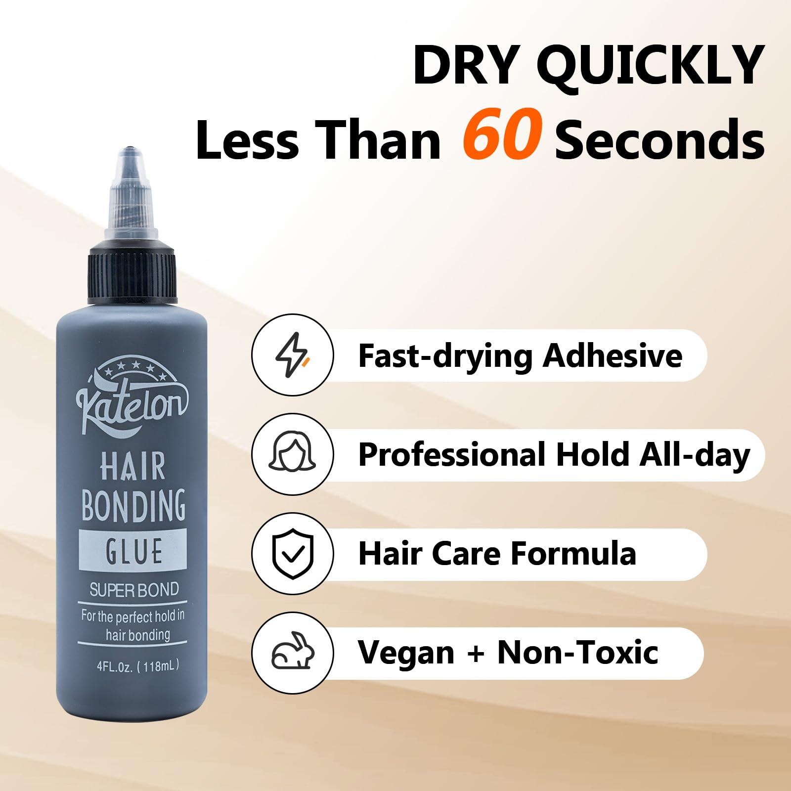 Waterproof hair extension adhesive bottle showcasing fluid ounce and milliliter details.