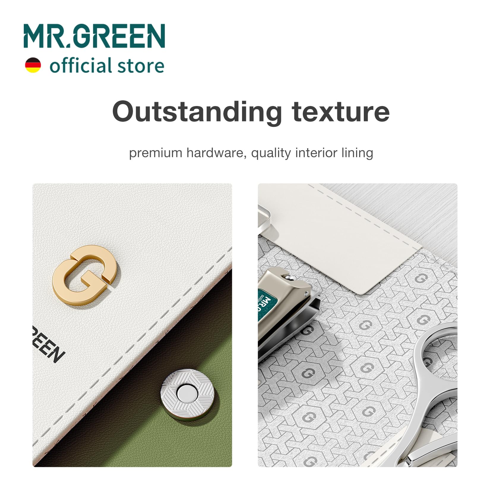 Close up of Mr. Green facial hair scissors and tweezers