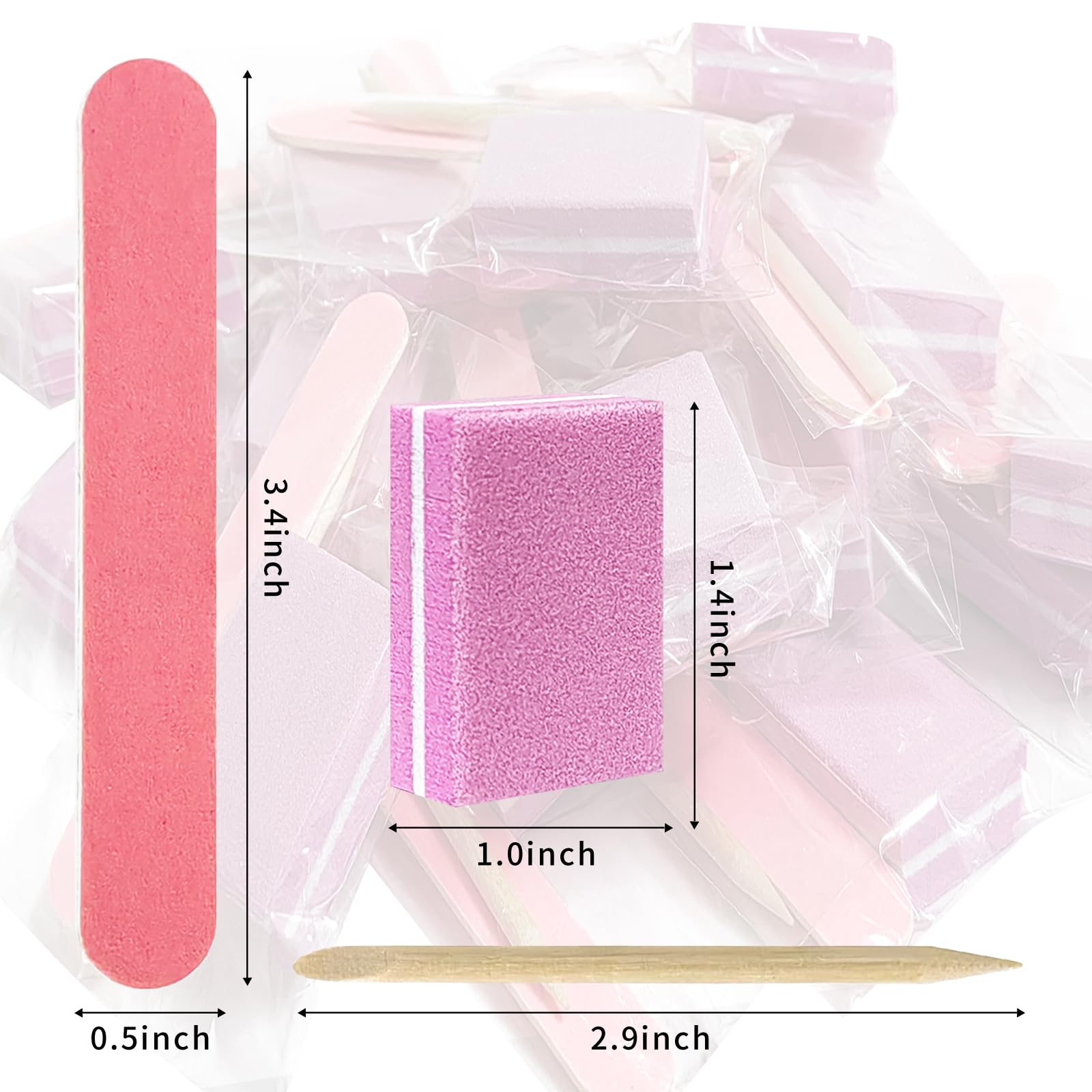 Close up of Hozziii pink mini nail buffer and emery board