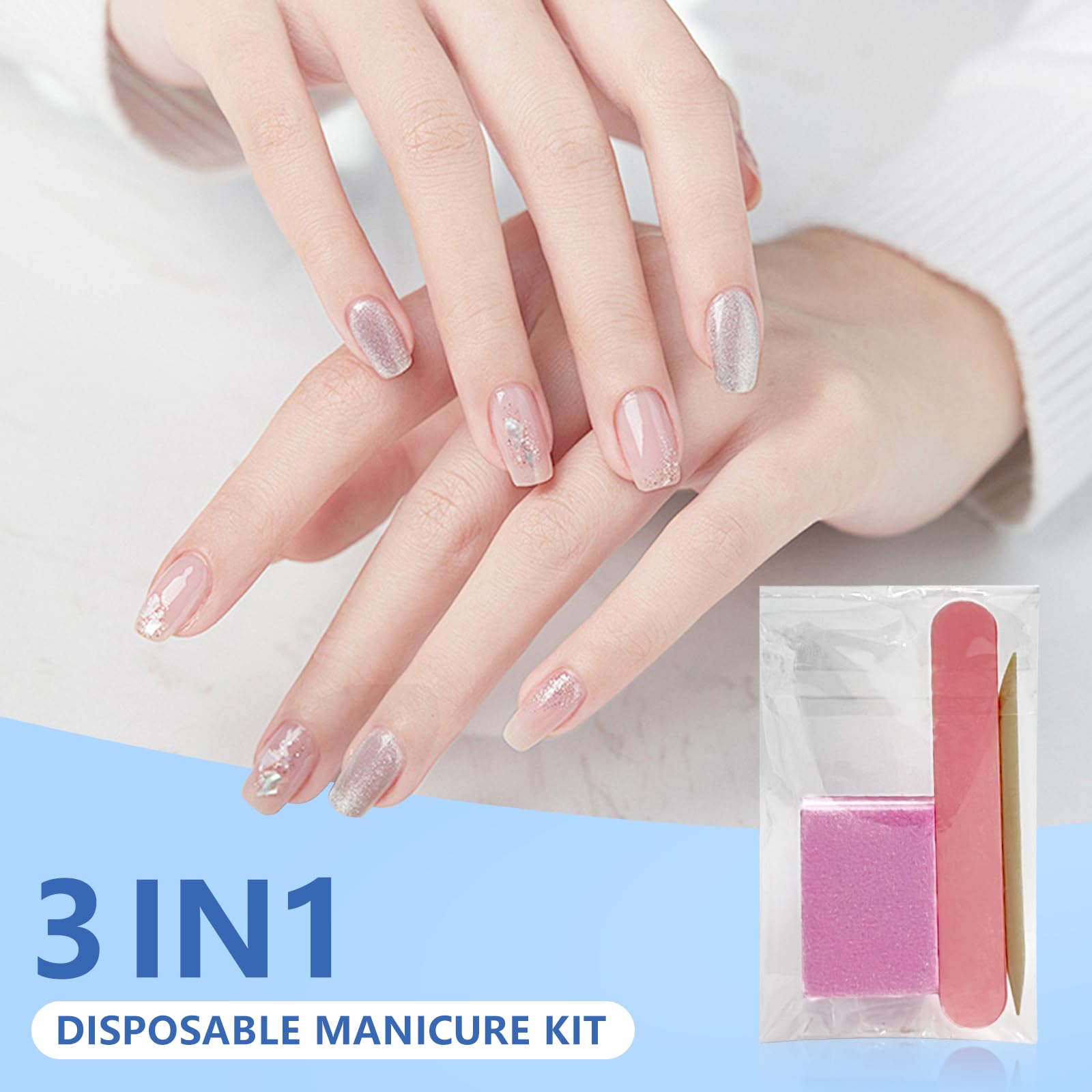 Individually wrapped manicure tools in pink theme