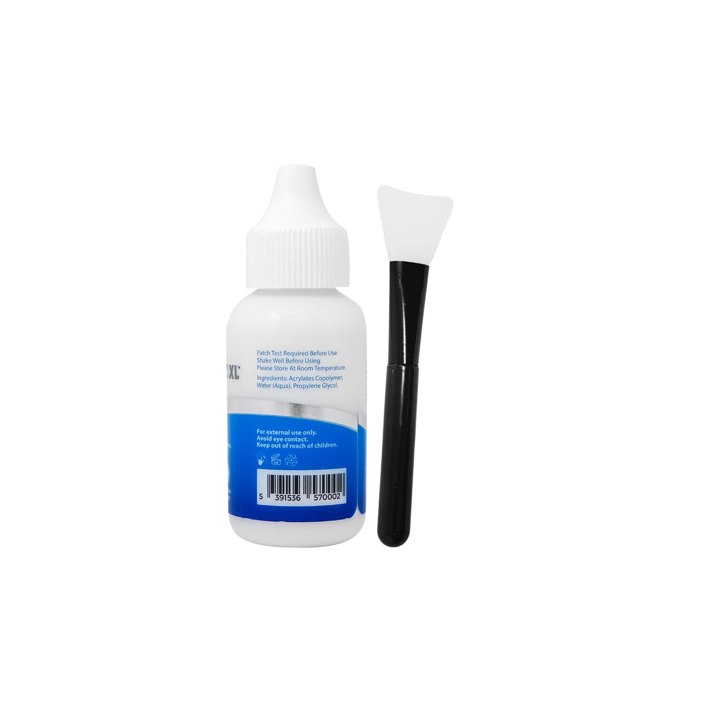 Authentic premium imported personal care hair replacement adhesive bottle close up view