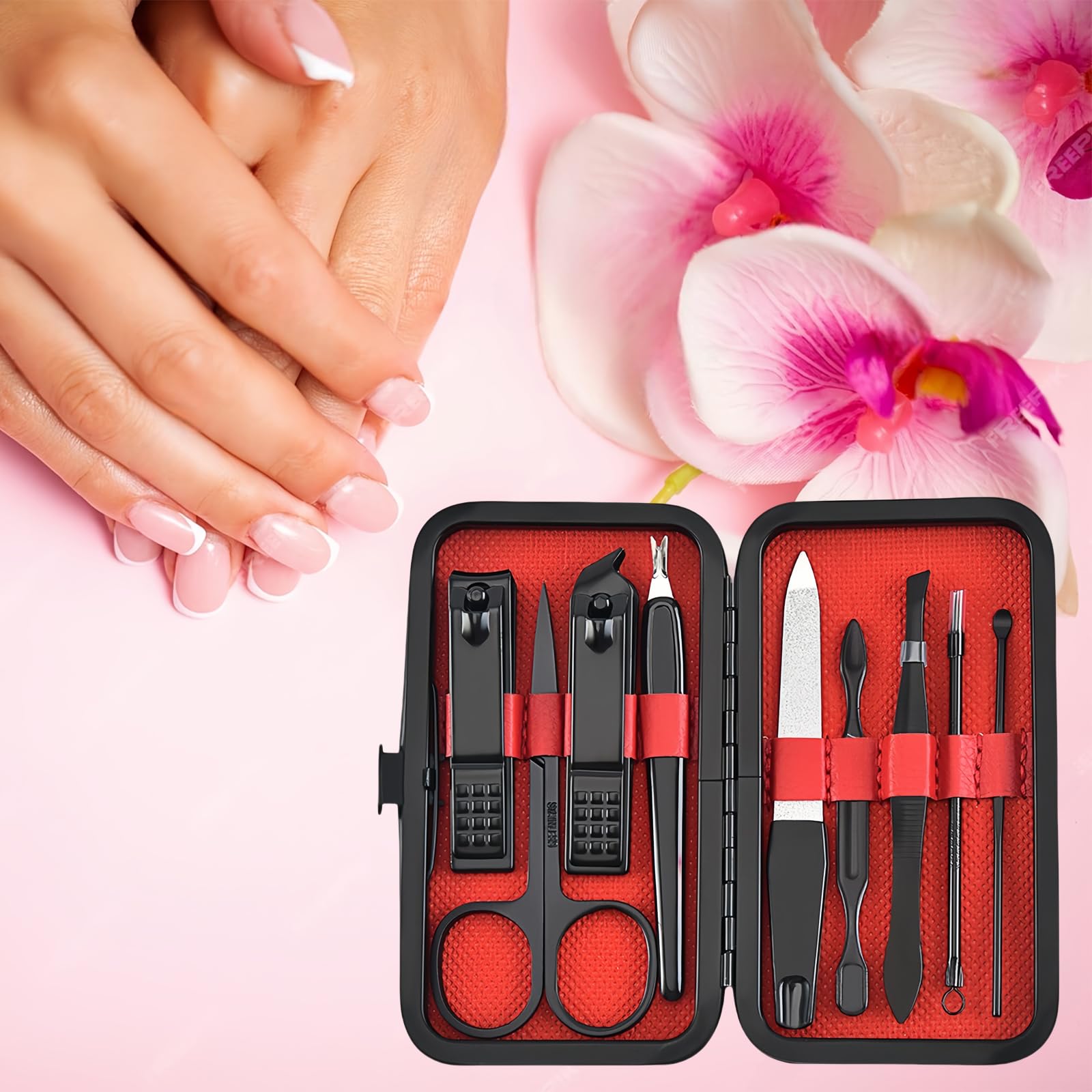Stainless steel nail grooming tools set opened