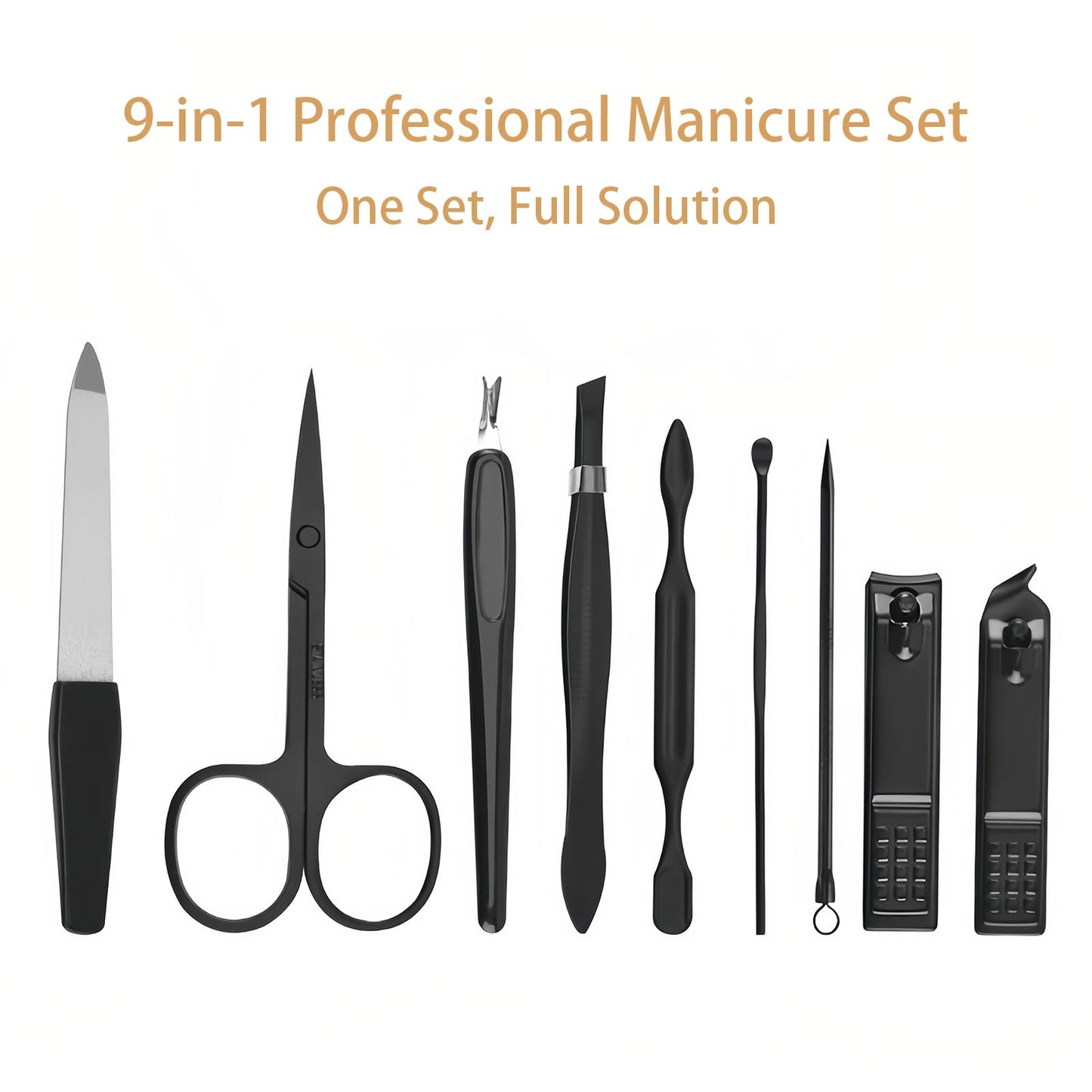 Complete set of nine professional manicure and pedicure tools