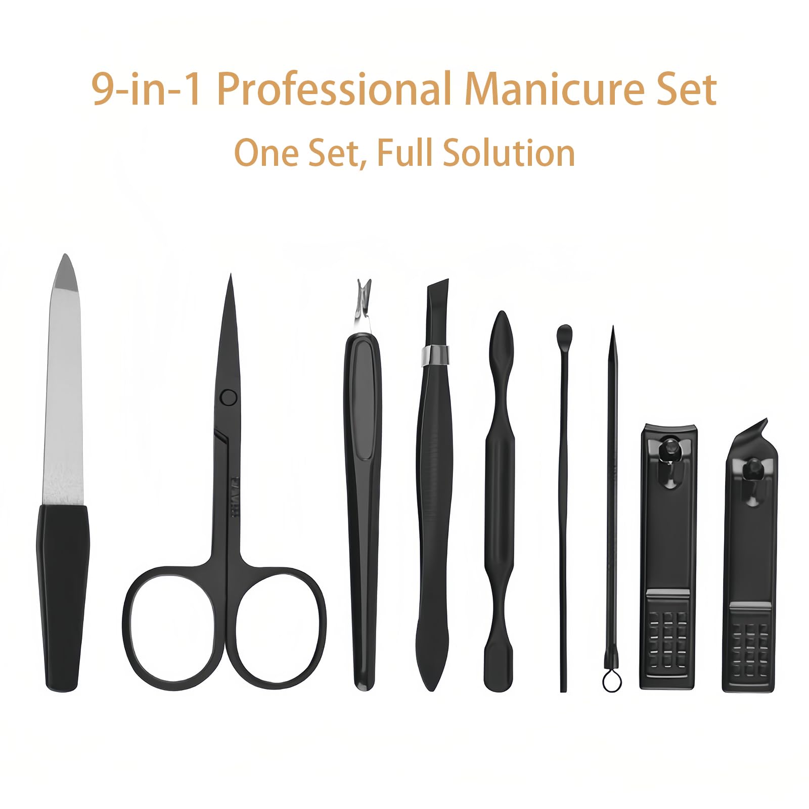 Complete set of nine professional manicure and pedicure tools