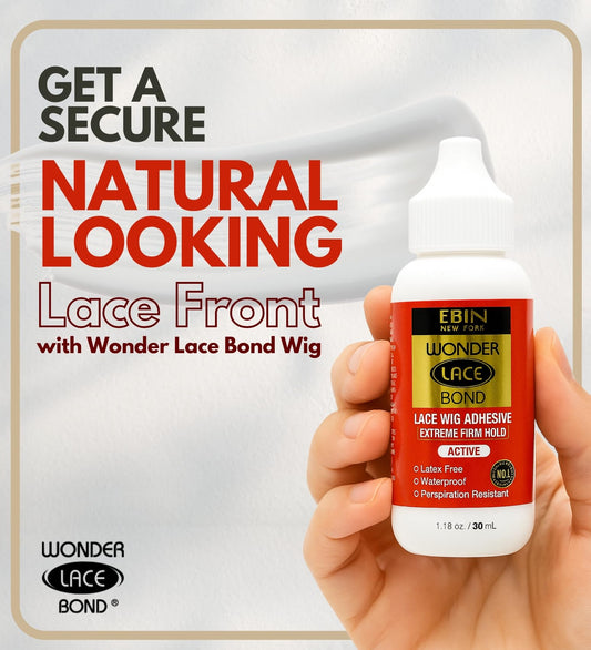 Waterproof lace wig glue bottle displaying the 1.18 ounce packaging details.