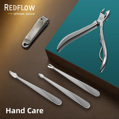 Open view of Redflow manicure kit showing 11 stainless steel tools