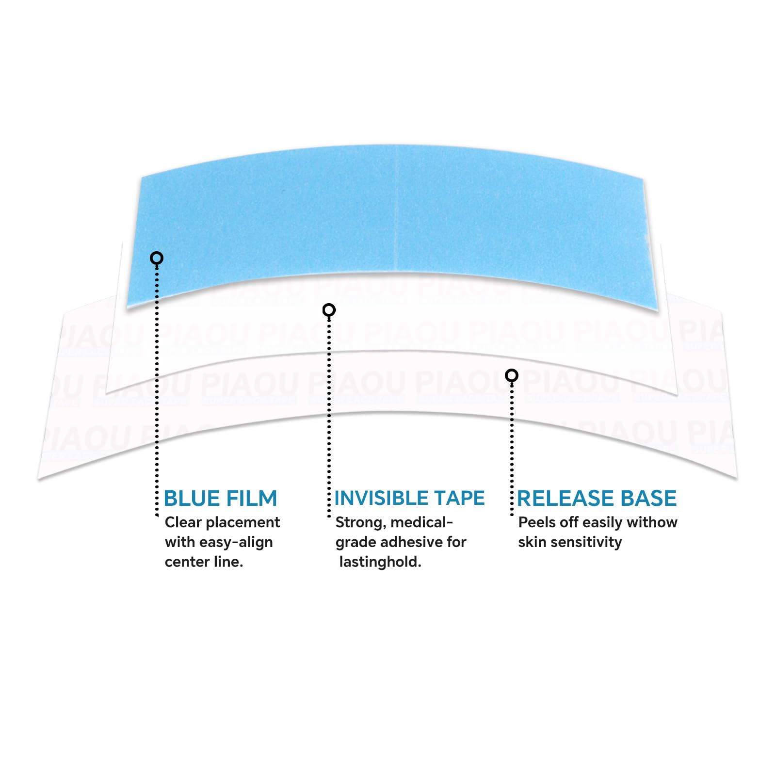 Piaou blue C shape double sided adhesive hair tape close up