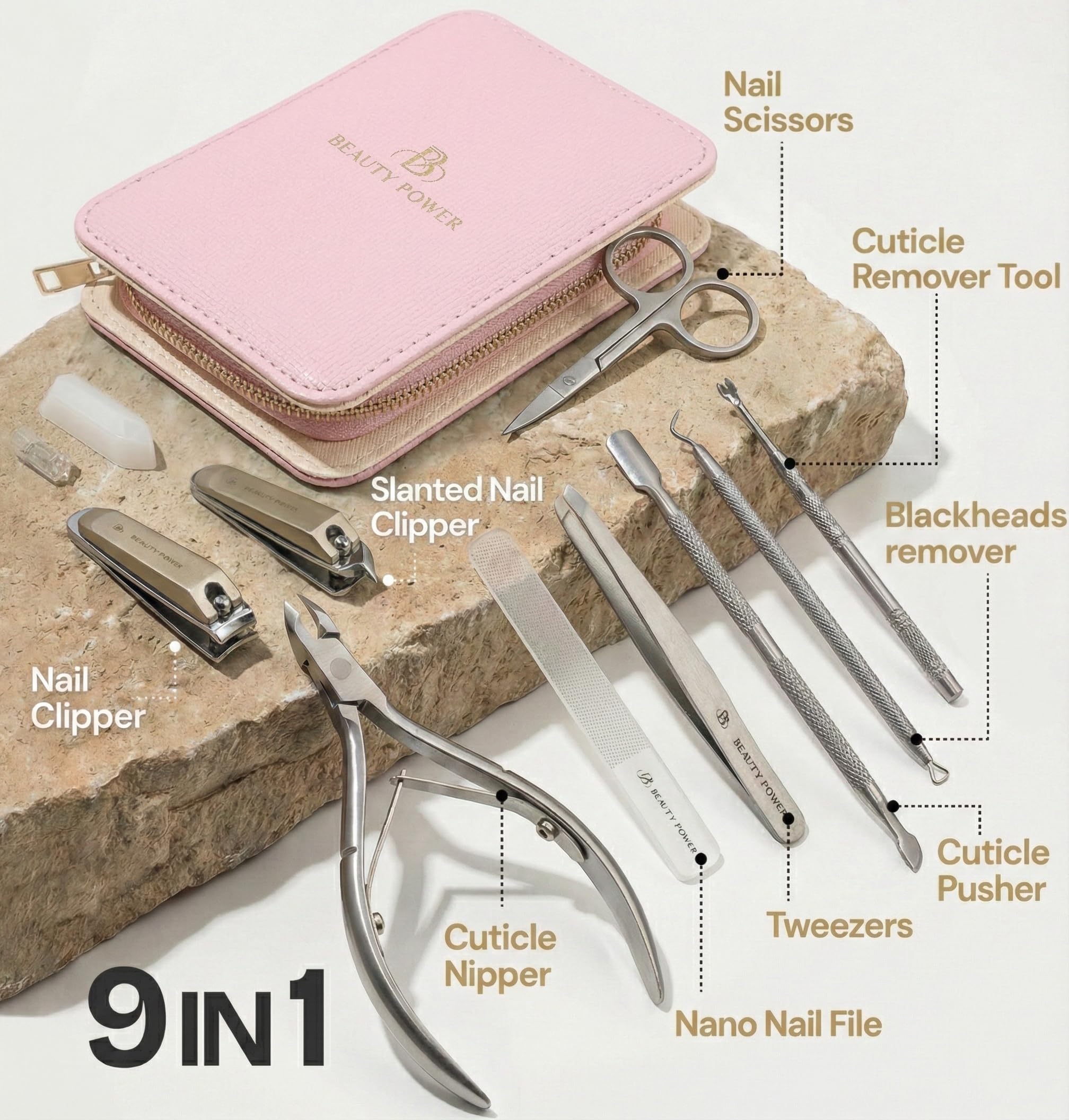 Beauty Power professional grooming kit open with stainless steel tools