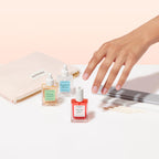 Close up of Manucurist Active Glow polish bottle and nail tools