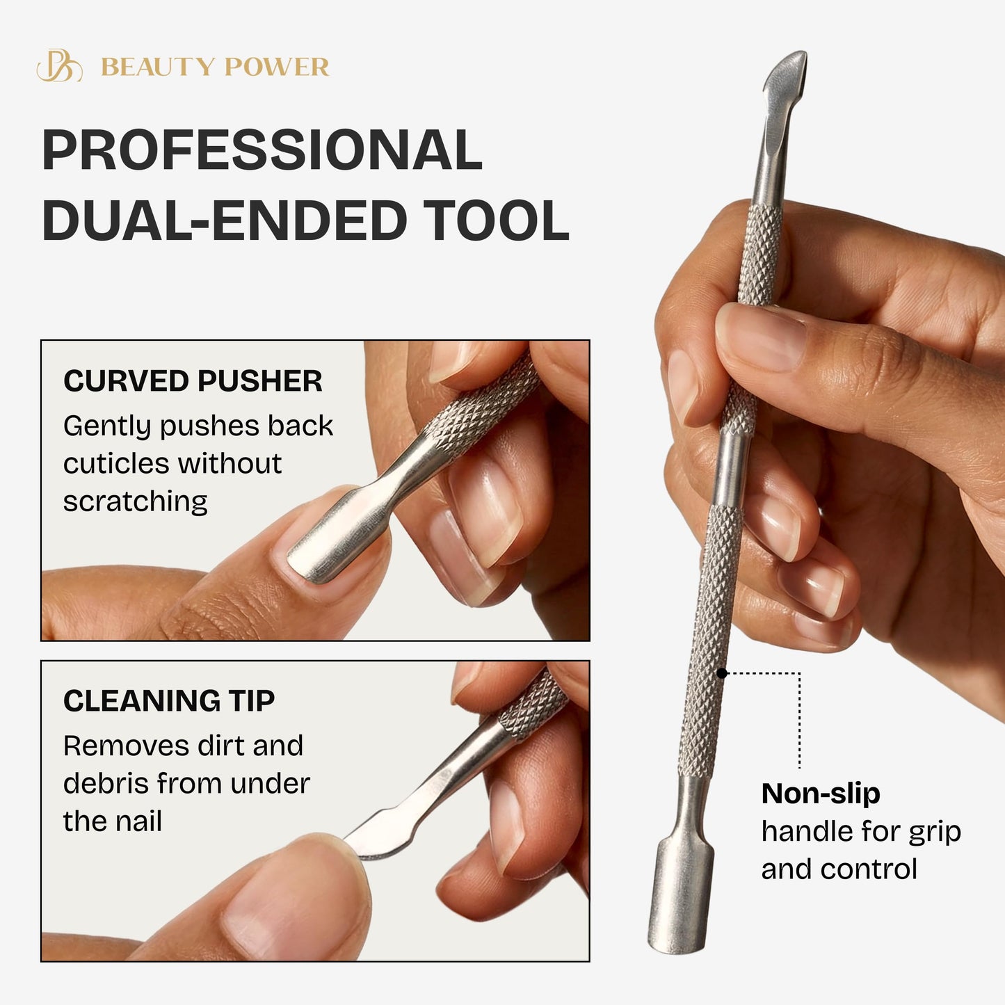 Professional nail grooming set with tweezers and cuticle pusher