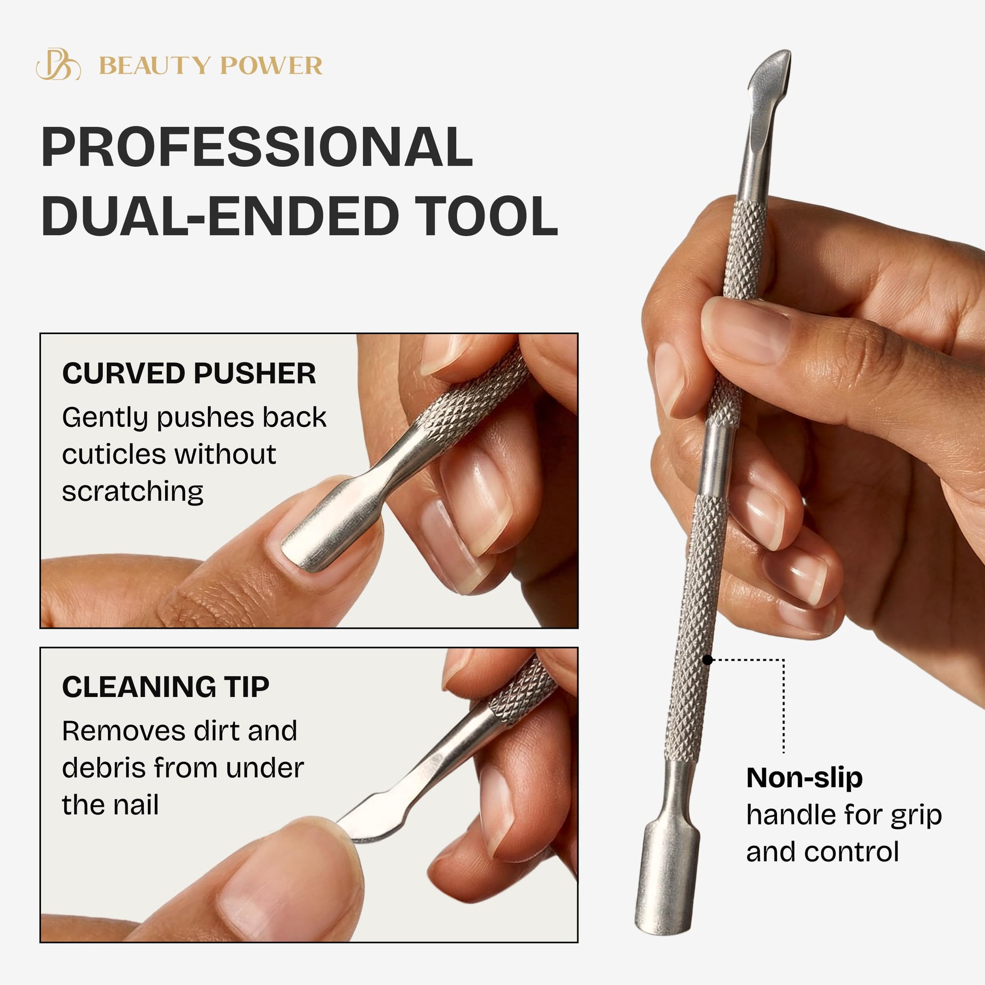 Professional nail grooming set with tweezers and cuticle pusher