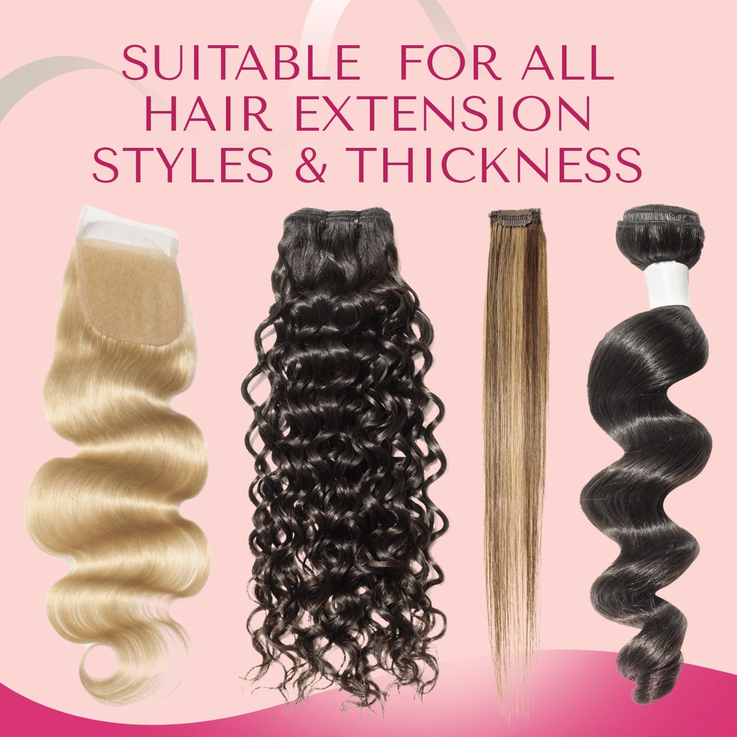 Pre cut hair extension tape tabs showing the precise one point six by zero point three inch dimensions