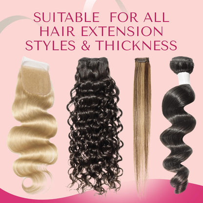 Pre cut hair extension tape tabs showing the precise one point six by zero point three inch dimensions