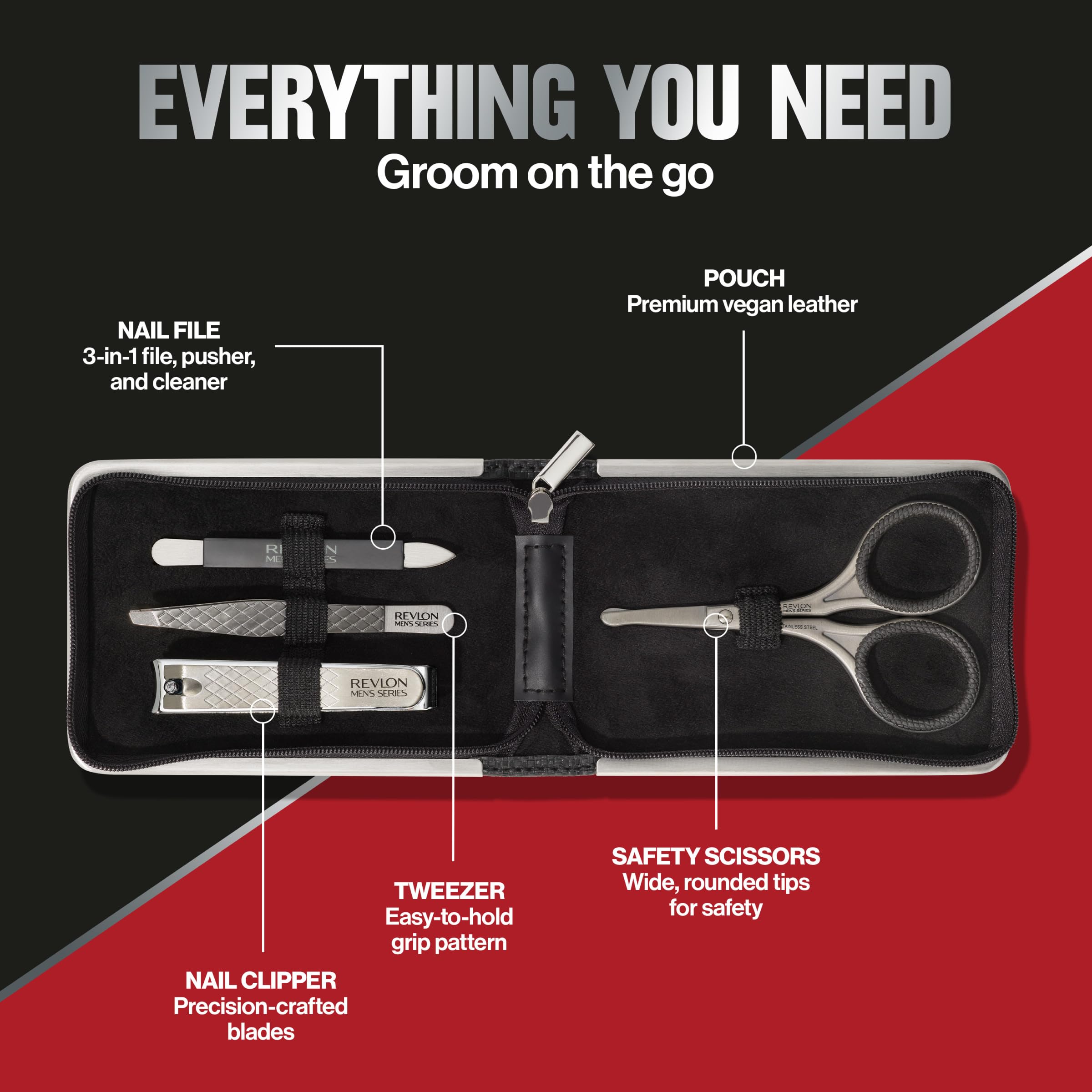 Revlon men's travel grooming kit open view