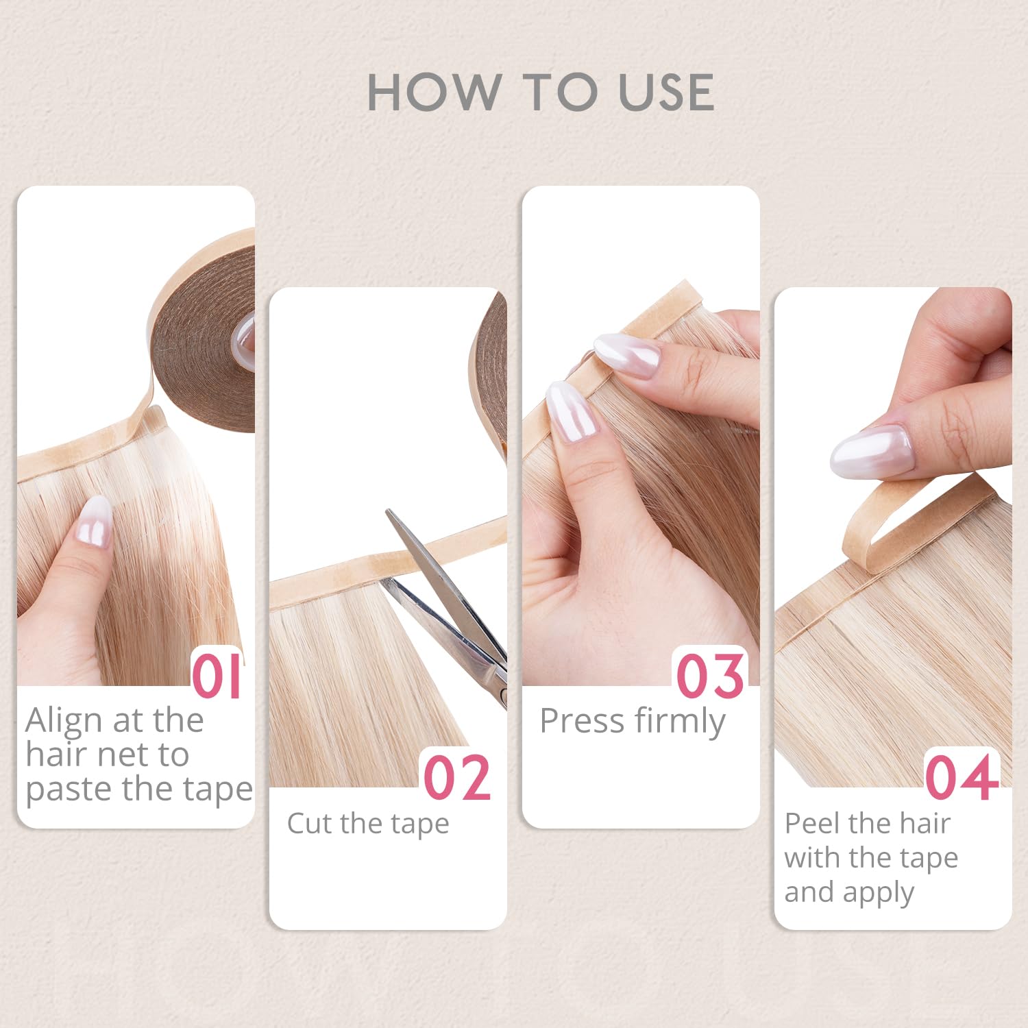 WENNALIFE transparent hair extension replacement tape applied cleanly on an extension weft