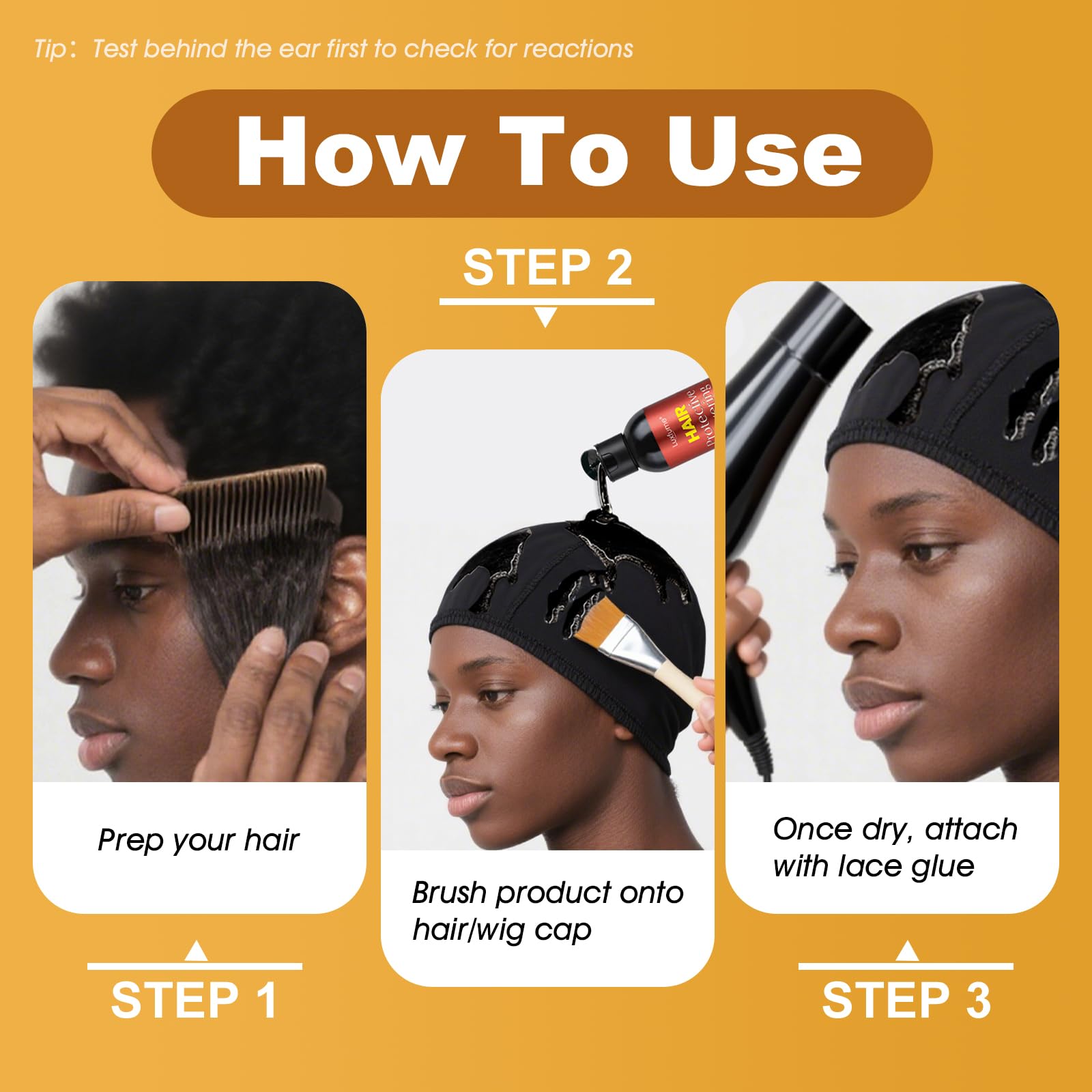 Luxfume hair protective liquid cap being applied as a damage control barrier for quick weaves.