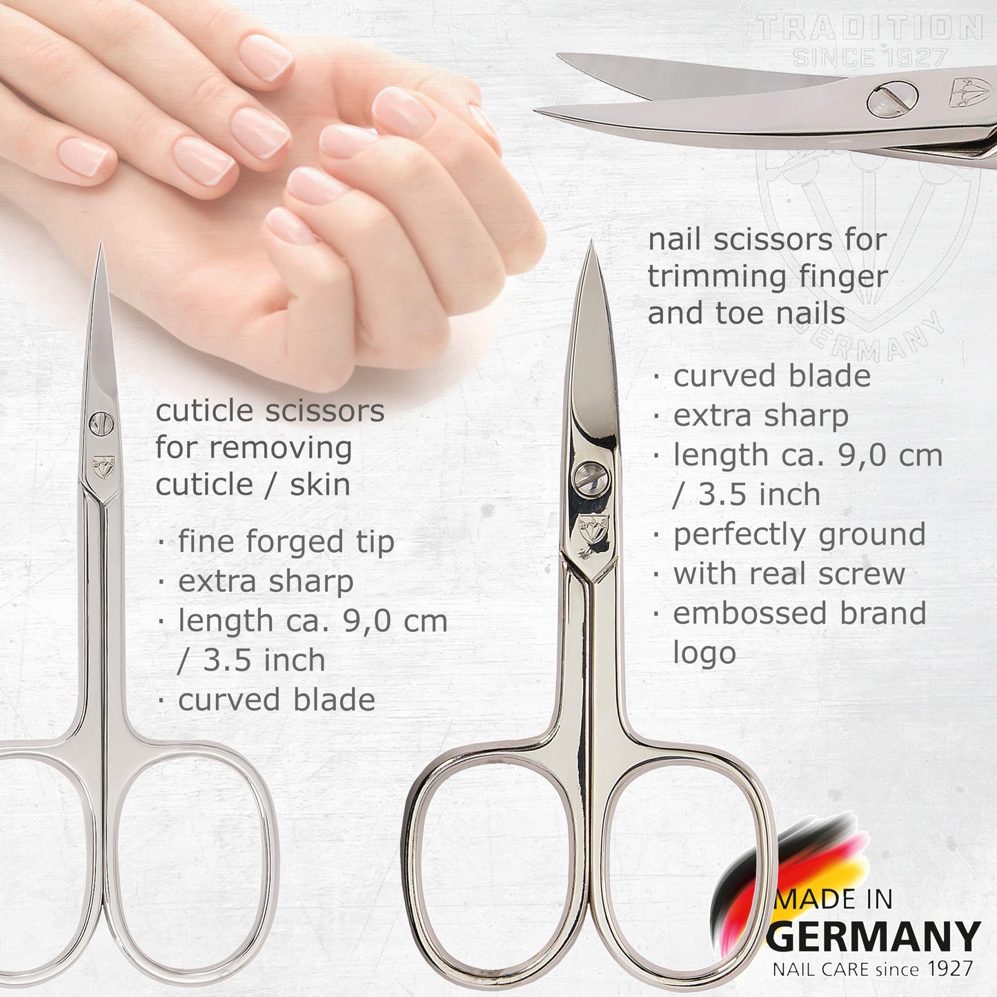 Close up of 3 Swords Germany nickel-plated nail grooming tools