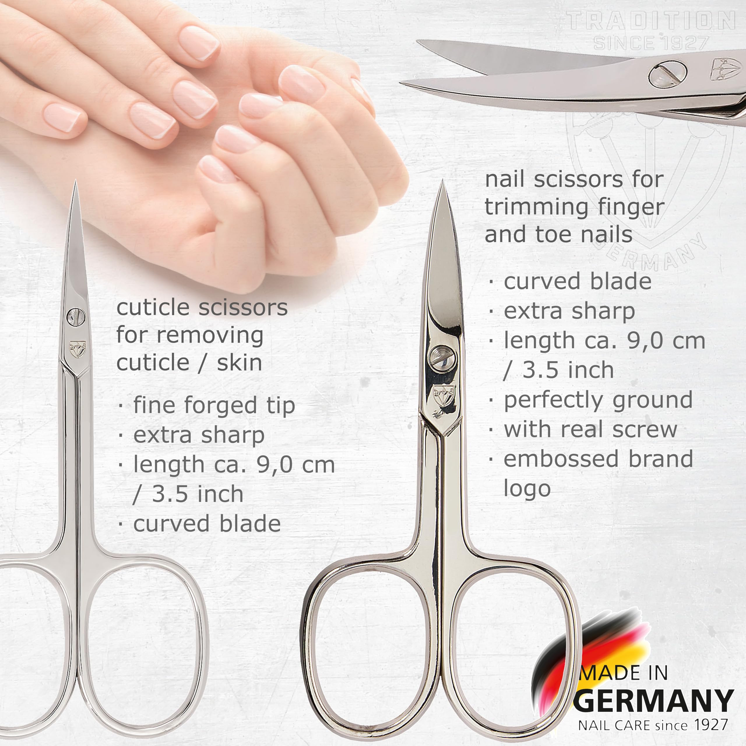 Close up of 3 Swords Germany nickel-plated nail grooming tools