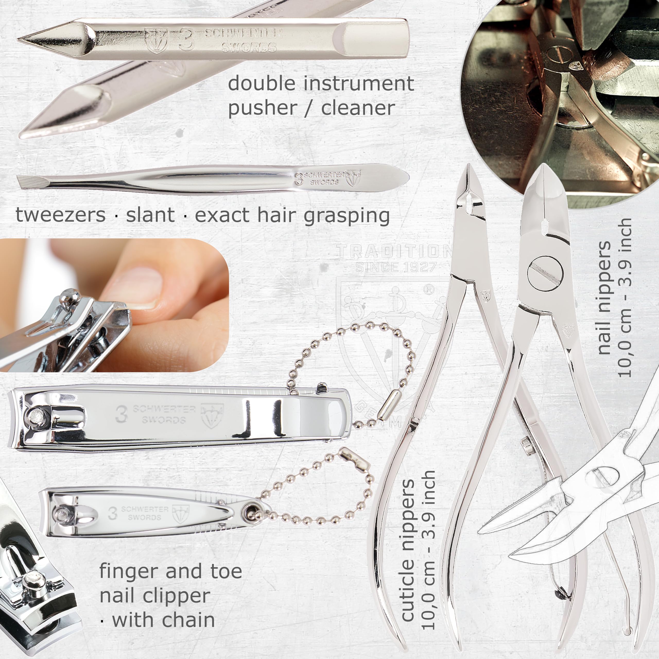 Open view of 3 Swords Germany professional nail care set