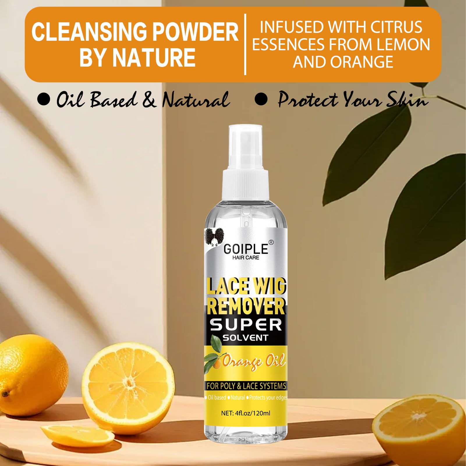 Goiple fast acting wig adhesive remover liquid with accompanying black edge brush for detailed hairline cleaning.
