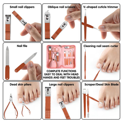 Detailed view of stainless steel nail care instruments