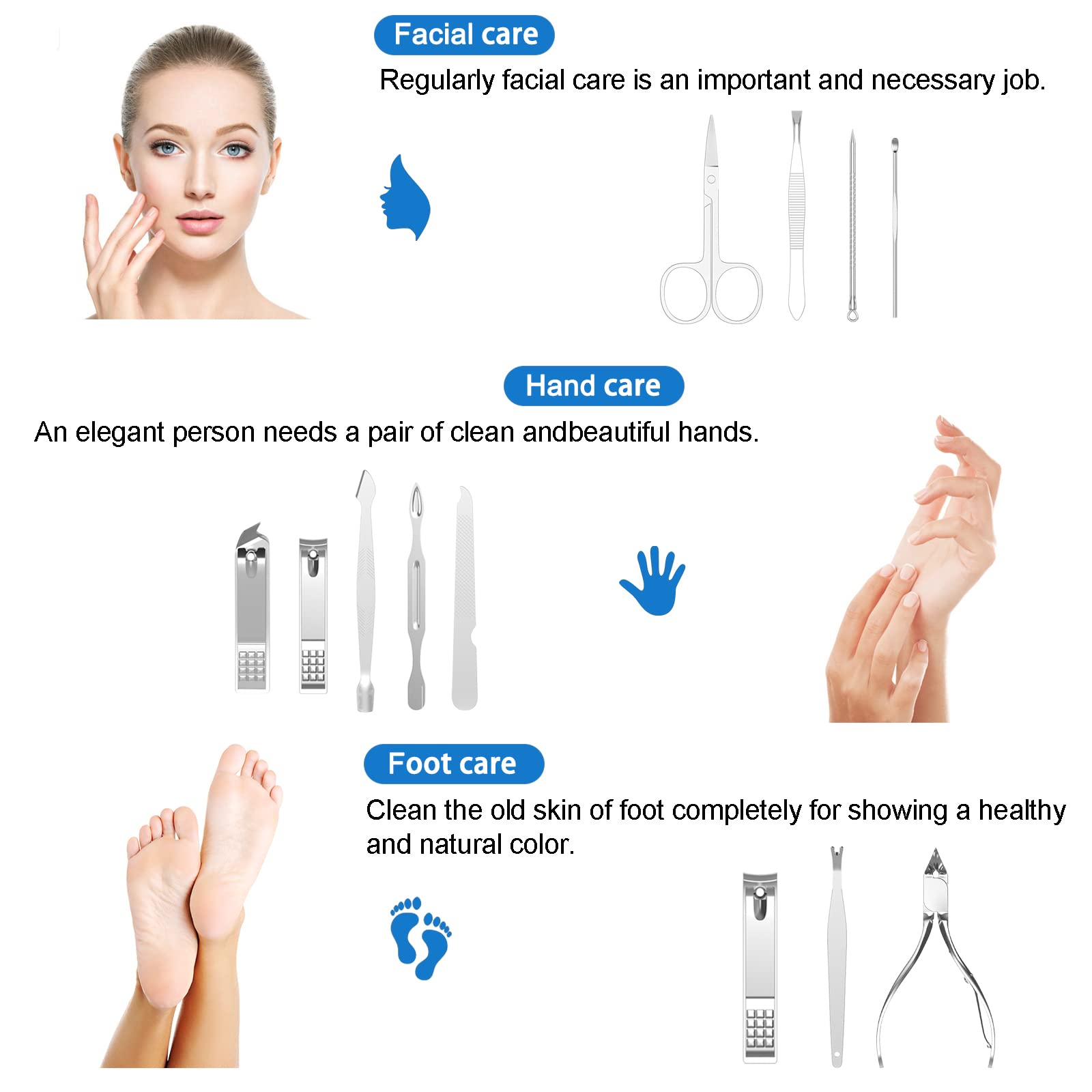 Portable manicure kit with stainless steel tools