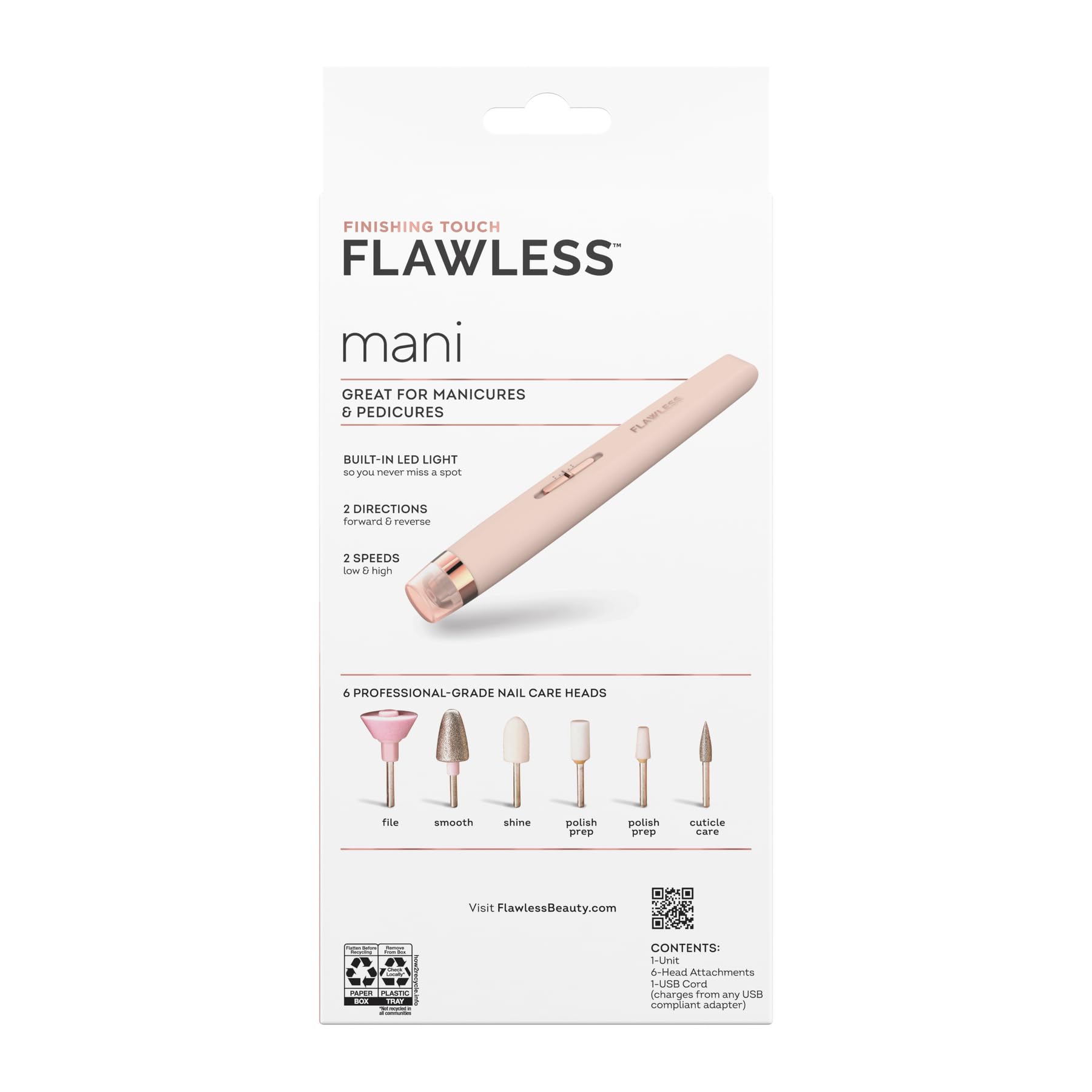 Rechargeable electric nail file with rose gold finish