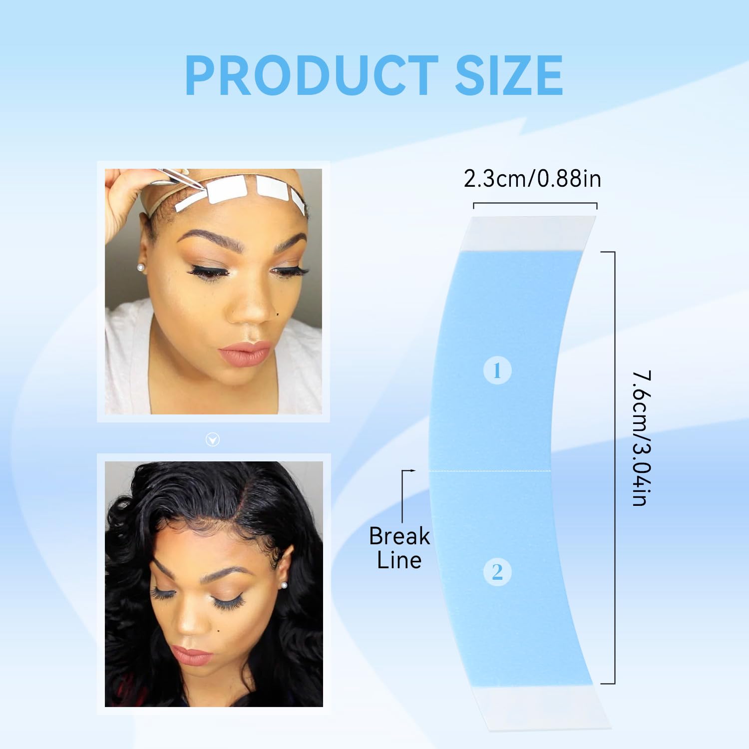 Close up view of Molain ultra hold lace wig adhesive strips