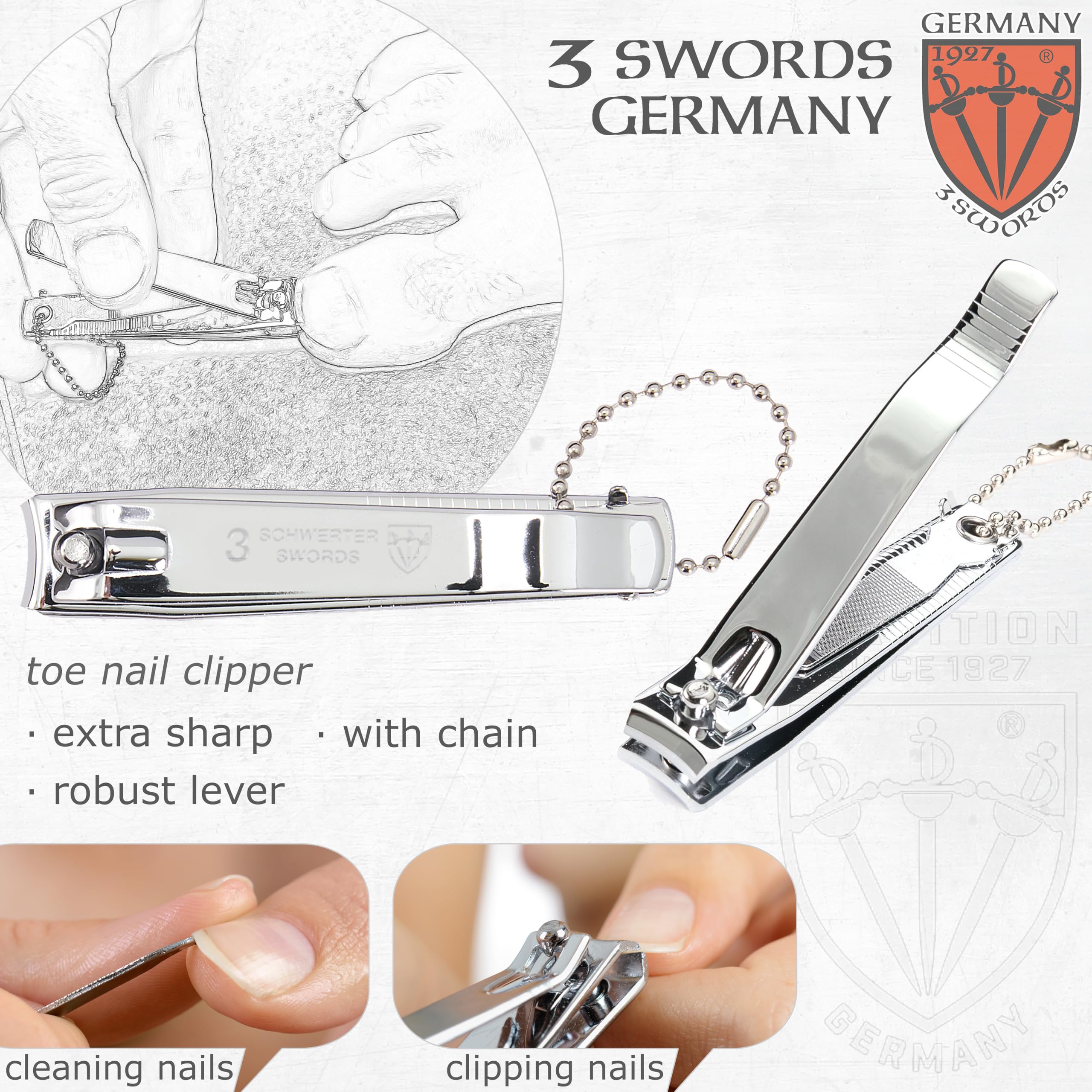3 Swords Germany grooming kit open showing stainless steel tools