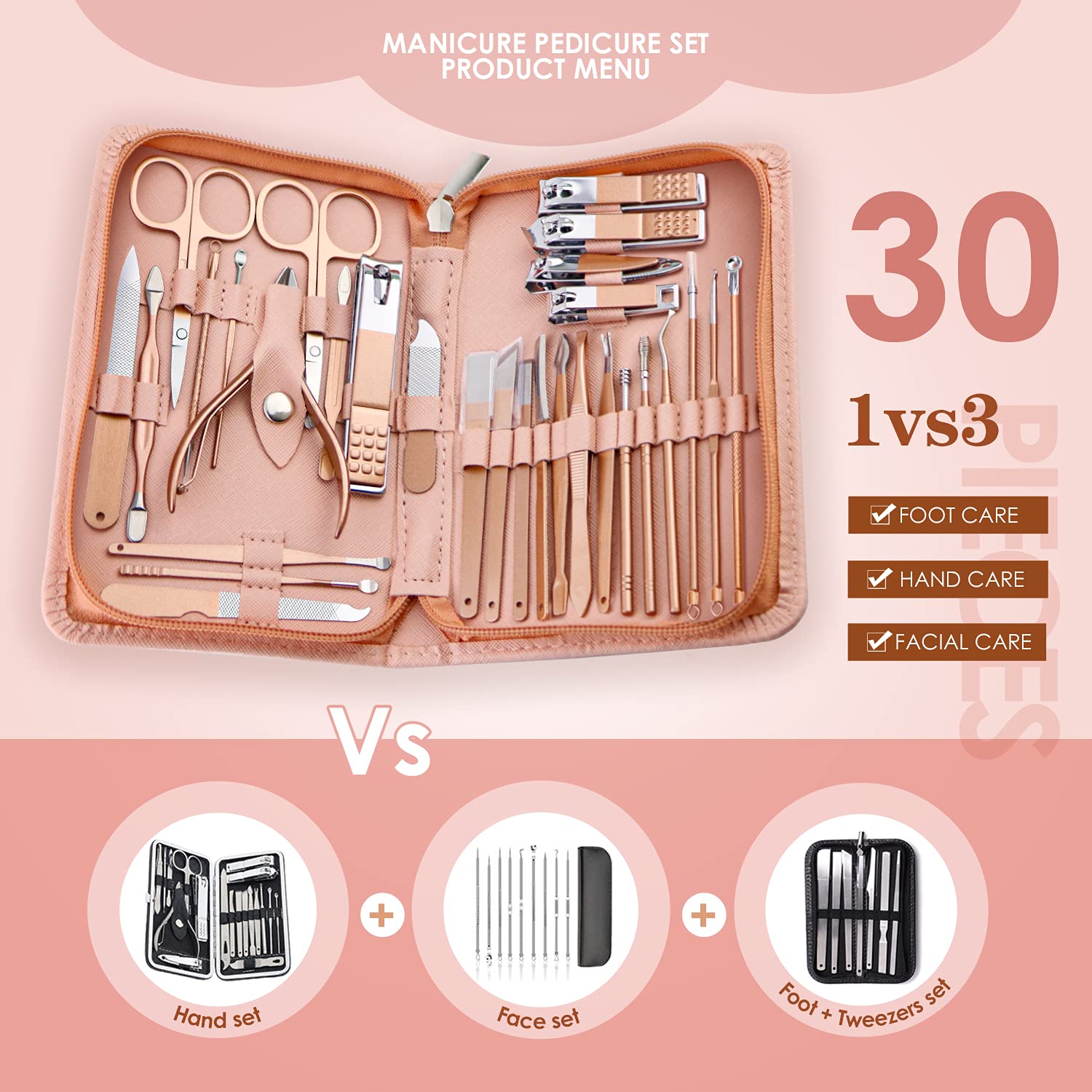 Woama pink leather case professional nail grooming tools set