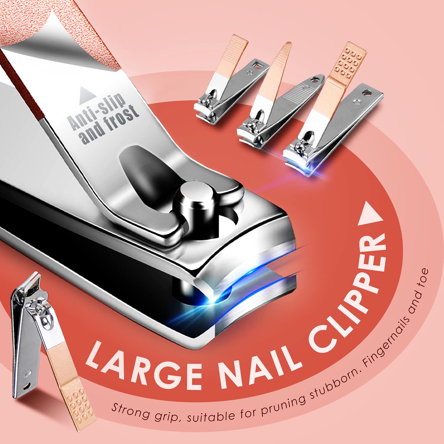 Close up of Woama 30 piece stainless steel nail clipper kit