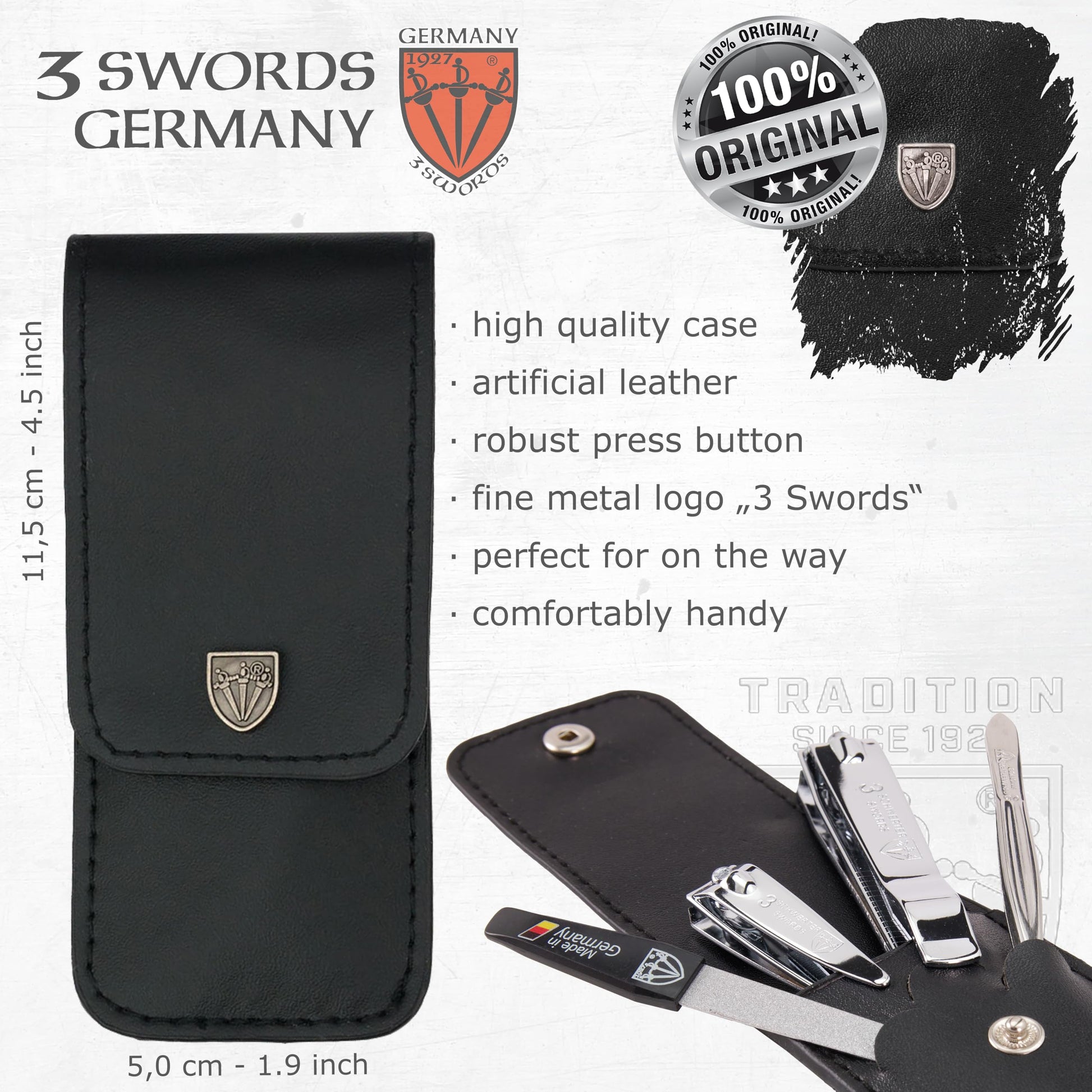 Side profile of 3 Swords Germany faux leather travel kit