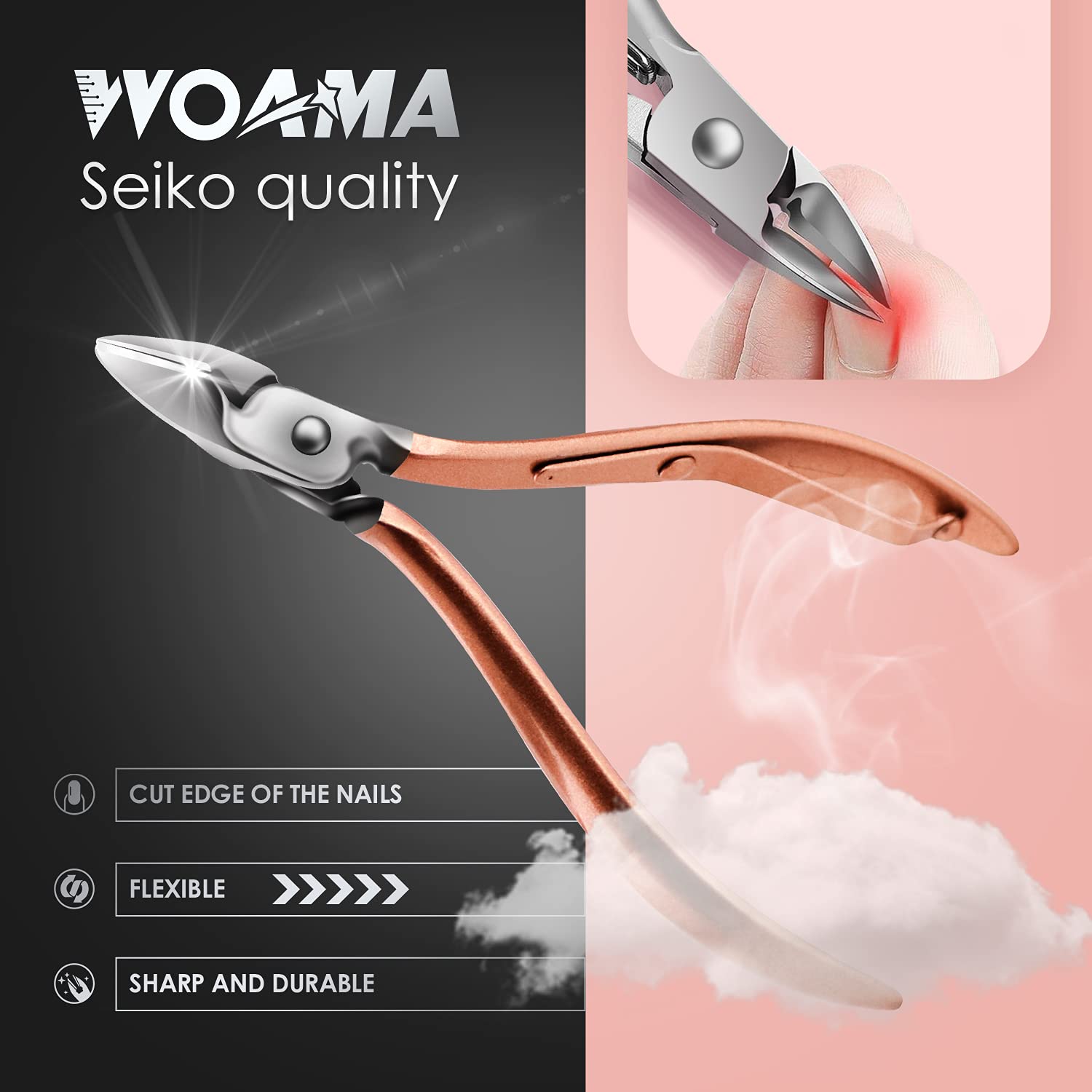 Woama pedicure and facial care tools in pink travel pouch