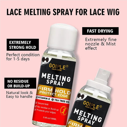 Transparent fluid spray mist pattern from the WOZUTUNT lace adhesive bottle.