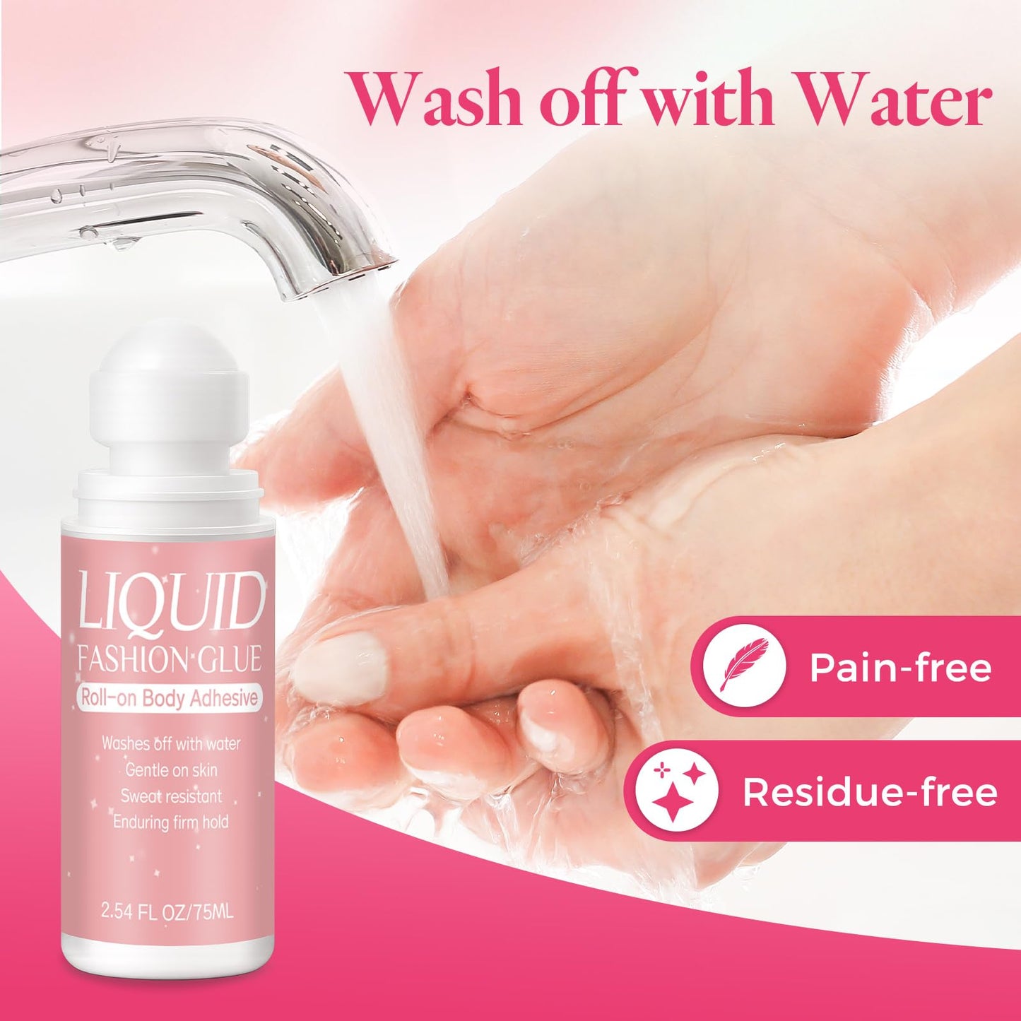 Application of roll on body adhesive on skin for garments