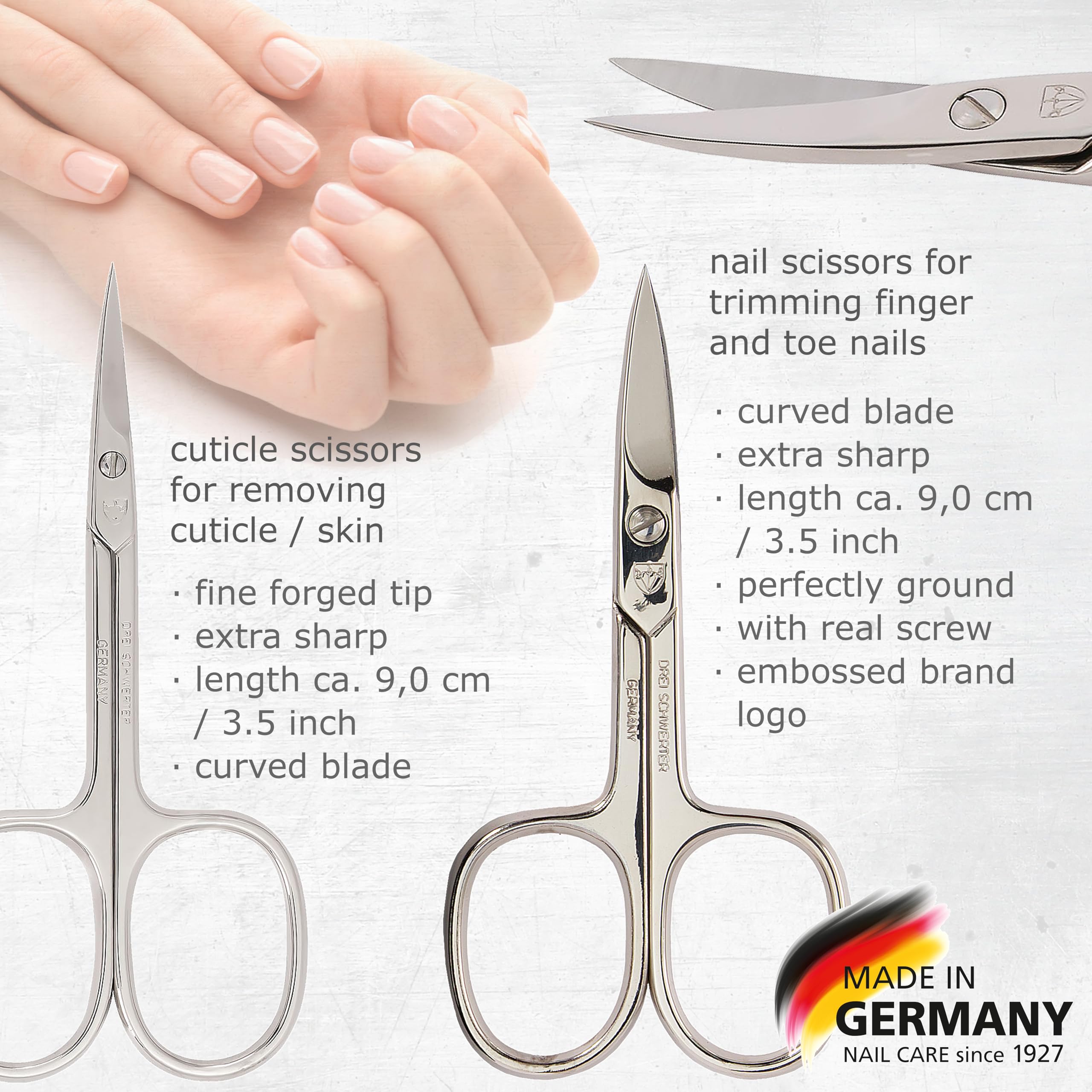 Close up of 3 Swords Germany stainless steel nail scissors and clippers