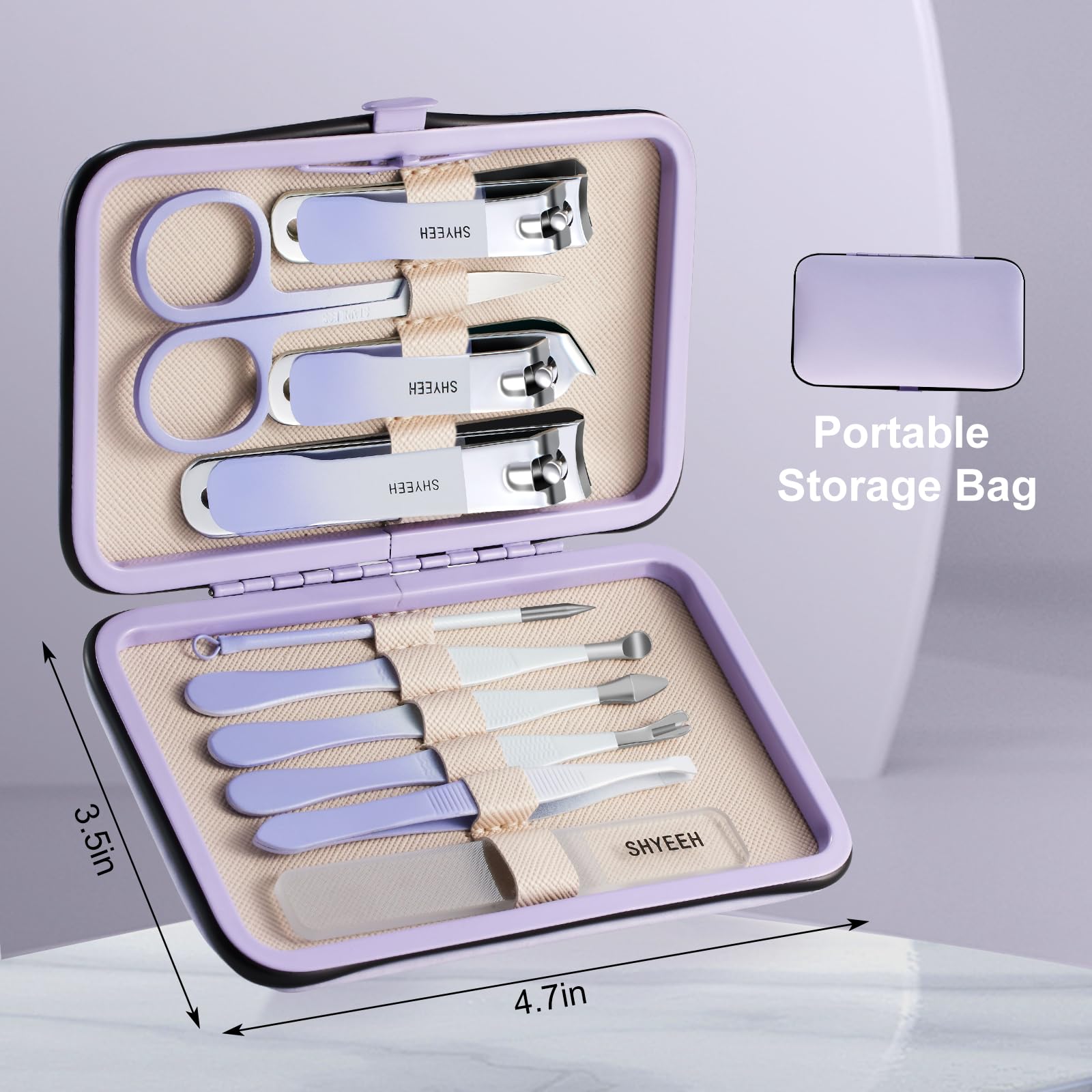 Open leather case showing organized nail grooming tools